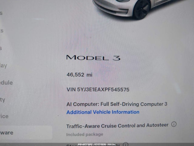 Продаж на аукціоні авто 2023 Tesla Model 3 Rear-wheel Drive, vin: 5YJ3E1EAXPF545575, номер лоту: 45723858