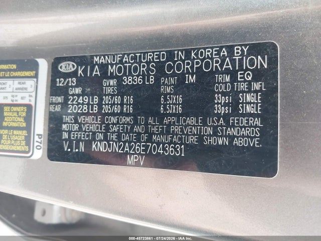 2014 Kia Soul მანქანა იყიდება აუქციონზე, vin: KNDJN2A26E7043631, აუქციონის ნომერი: 45723861