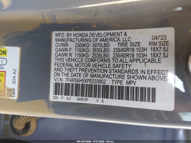 7FARS6H5XPE033902 Honda Cr-v Hybrid Sport