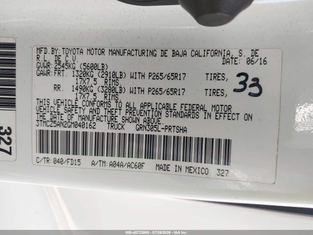 Продажа на аукционе авто 2016 Toyota Tacoma Trd Sport, vin: 3TMCZ5AN2GM040162, номер лота: 45723900