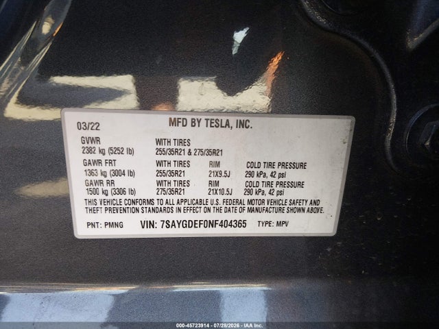 Aukcja sprzedaży 2022 Tesla Model Y Performance Dual Motor All-wheel Drive, vin: 7SAYGDEF0NF404365, numer aukcji: 45723914