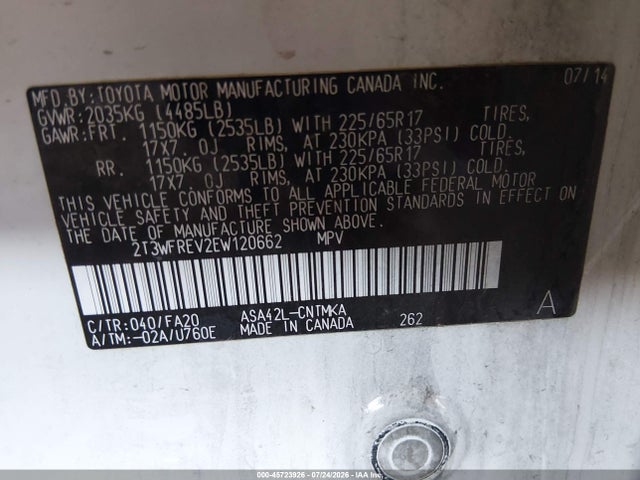 Toyota Rav4 Xle 2014 2T3WFREV2EW120662 Image 9