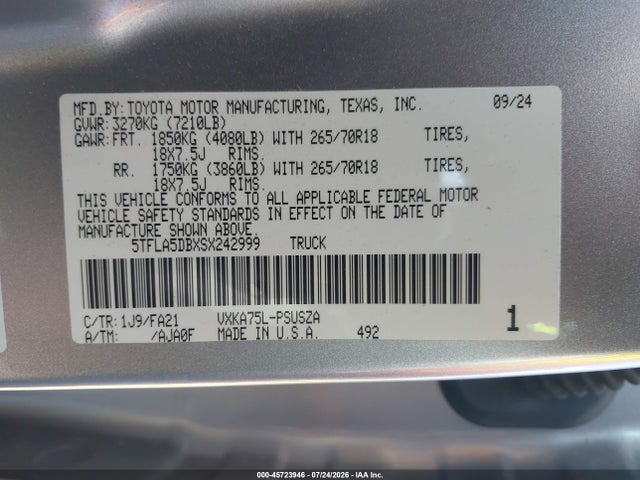 Toyota Tundra Sr5 2025 5TFLA5DBXSX242999 Image 9