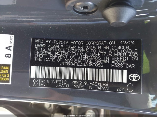JTDBCMFE3S3080082 Toyota Corolla Hybrid Le