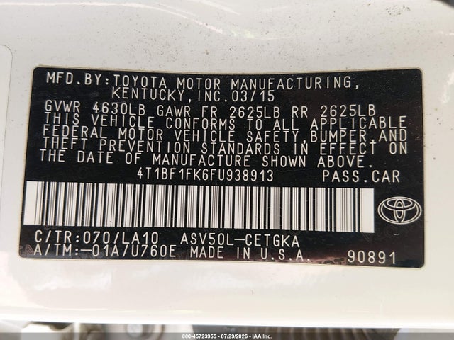 Toyota CAMRY XLE 2015 4T1BF1FK6FU938913 Image 9