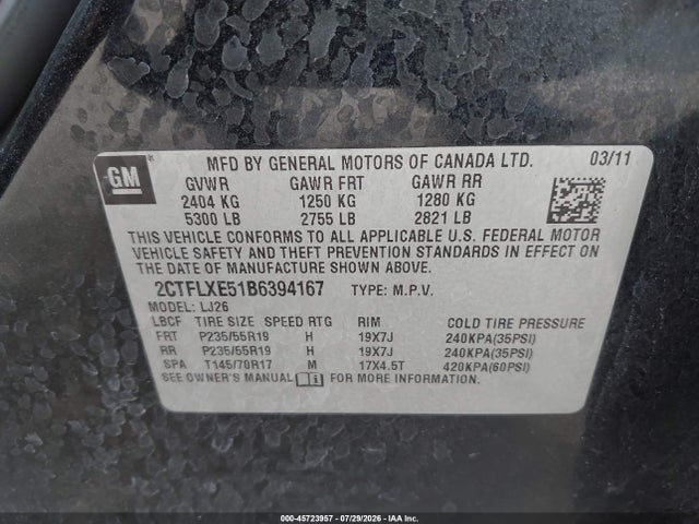 45723957 :رقم المزاد ، 2CTFLXE51B6394167 vin ، 2011 Gmc Terrain Slt-2 مزاد بيع