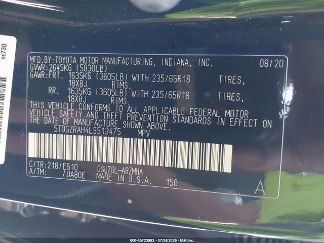 Toyota Highlander Xle 2020 5TDGZRAH4LS513475 Image 9