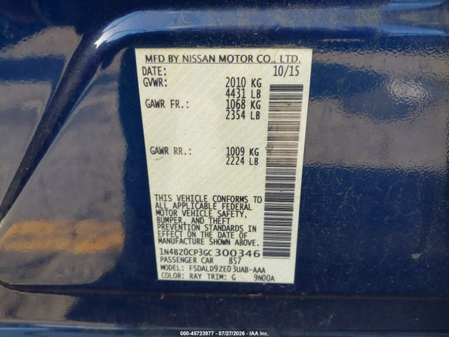 Nissan LEAF SV 2016 1N4BZ0CP3GC300346 Image 9