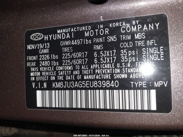 Hyundai TUCSON SE 2014 KM8JU3AG5EU839840 Image 9
