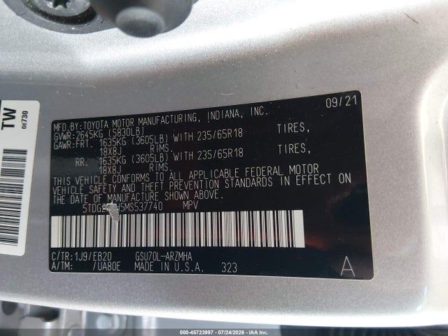 Toyota Highlander Xle 2021 5TDGZRAH5MS537740 Image 9