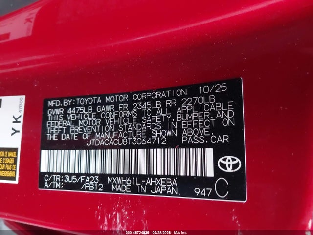 Продаж на аукціоні авто 2026 Toyota Prius Plug-in Hybrid Se, vin: JTDACACU8T3064712, номер лоту: 45724039