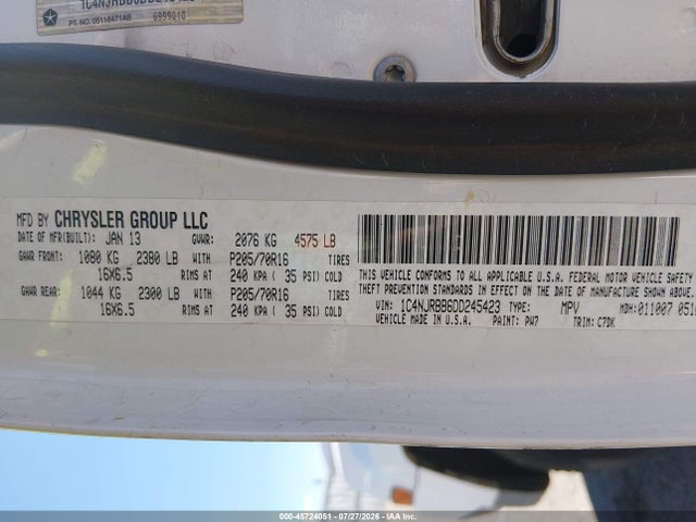 45724051 :رقم المزاد ، 1C4NJRBB6DD245423 vin ، 2013 Jeep Patriot Sport مزاد بيع