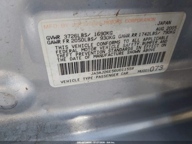 Продаж на аукціоні авто 2006 Mitsubishi Lancer Es/se, vin: JA3AJ26E56U011558, номер лоту: 45724058