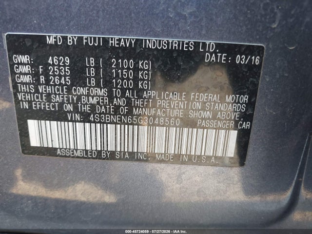 4S3BNEN65G3048560 Subaru Legacy 3.6r Limited