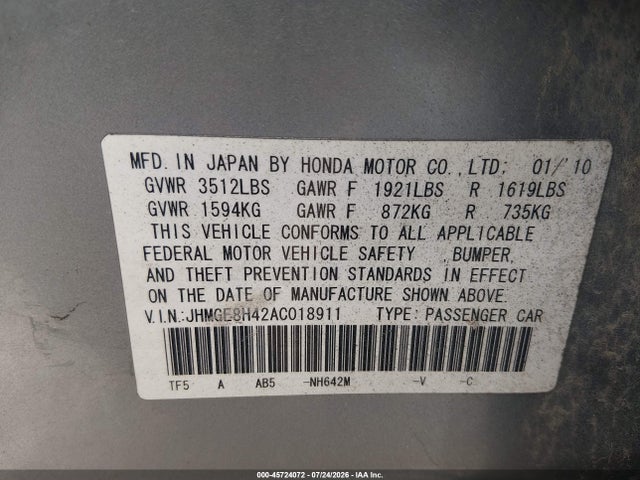 Продажа на аукционе авто 2010 Honda Fit Sport, vin: JHMGE8H42AC018911, номер лота: 45724072