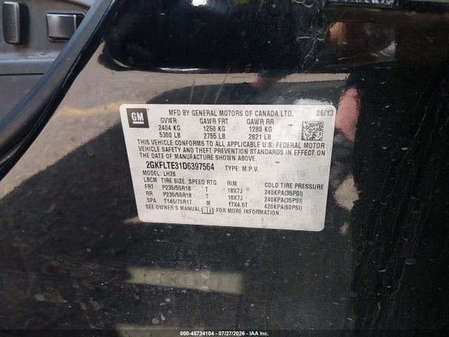 Продажа на аукционе авто 2013 Gmc Terrain Sle-2, vin: 2GKFLTE31D6397564, номер лота: 45724104