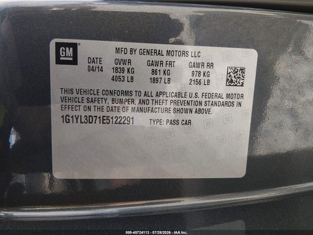1G1YL3D71E5122291 Chevrolet Corvette Stingray Z51