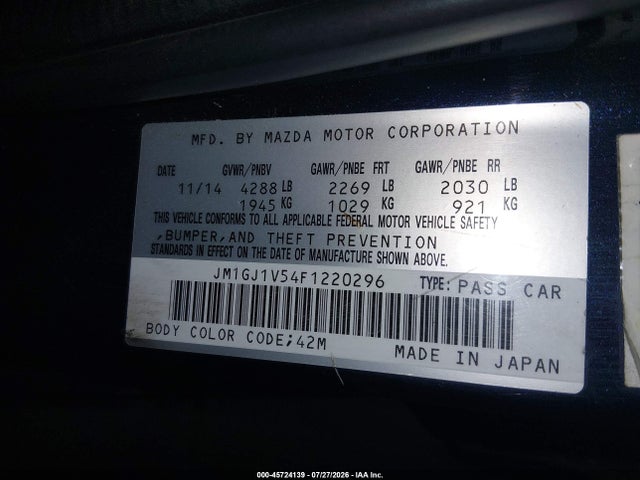 JM1GJ1V54F1220296 Mazda Mazda6 I Touring