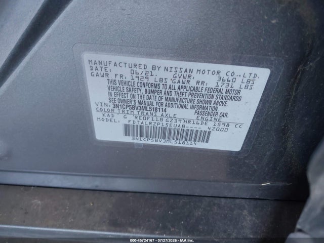 3N1CP5BV3ML518114 Nissan Kicks S Xtronic Cvt