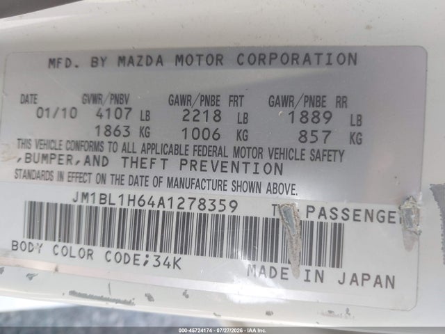 Aukcja sprzedaży 2010 Mazda Mazda3 S Sport, vin: JM1BL1H64A1278359, numer aukcji: 45724174
