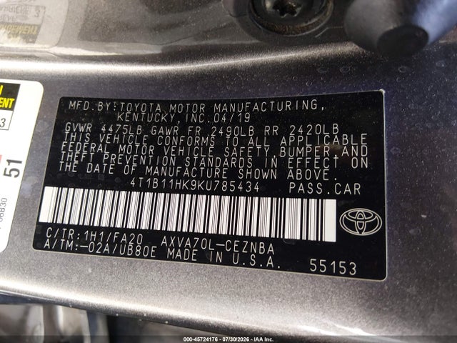 Toyota CAMRY LE 2019 4T1B11HK9KU785434 Image 9