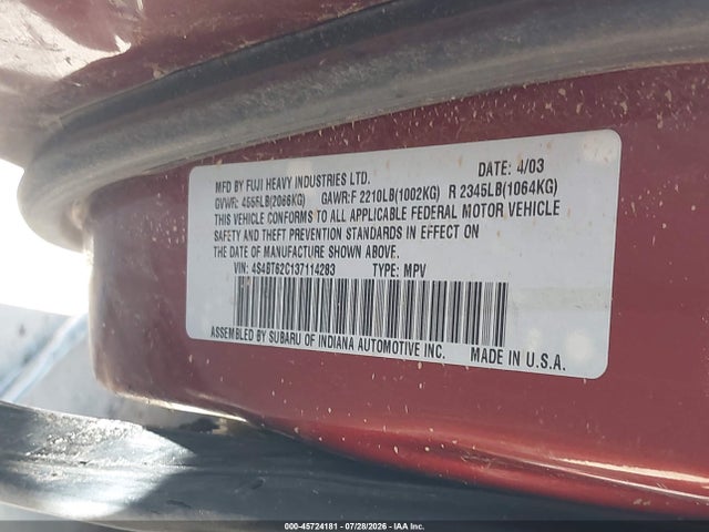 45724181 :رقم المزاد ، 4S4BT62C137114283 vin ، 2003 Subaru Baja Sport مزاد بيع