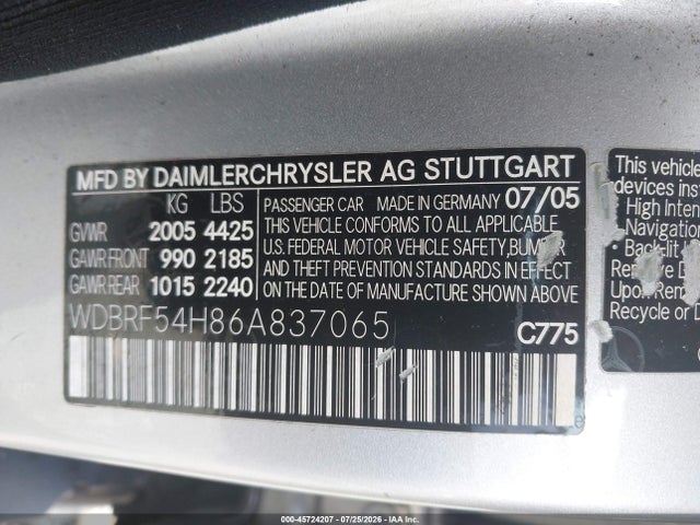 Продаж на аукціоні авто 2006 Mercedes-benz C 280 Luxury, vin: WDBRF54H86A837065, номер лоту: 45724207