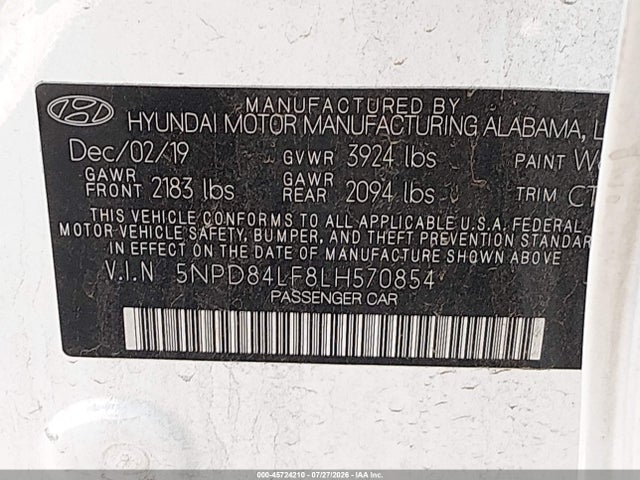 Hyundai ELANTRA SEL 2020 5NPD84LF8LH570854 Image 9