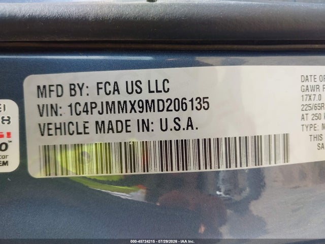Продаж на аукціоні авто 2021 Jeep Cherokee Latitude Lux 4x4, vin: 1C4PJMMX9MD206135, номер лоту: 45724215