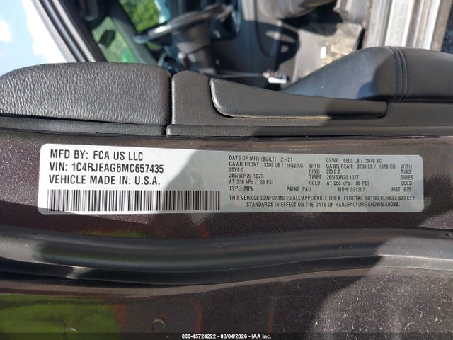 Aukcja sprzedaży 2021 Jeep Grand Cherokee Laredo X 4x2, vin: 1C4RJEAG6MC657435, numer aukcji: 45724222