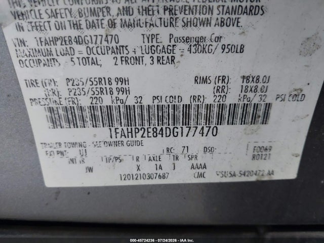 45724236 :رقم المزاد ، 1FAHP2E84DG177470 vin ، 2013 Ford Taurus Sel مزاد بيع