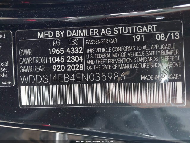45724239 :رقم المزاد ، WDDSJ4EB4EN035986 vin ، 2014 Mercedes-benz Cla 250 مزاد بيع