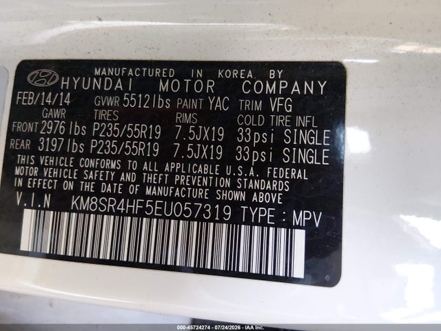 Hyundai Santa Fe Limited 2014 KM8SR4HF5EU057319 Image 9
