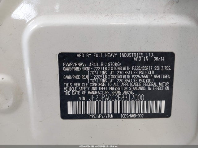 45724298 :رقم المزاد ، JF2GPACC2E8312000 vin ، 2014 Subaru Xv Crosstrek 2.0i Premium مزاد بيع