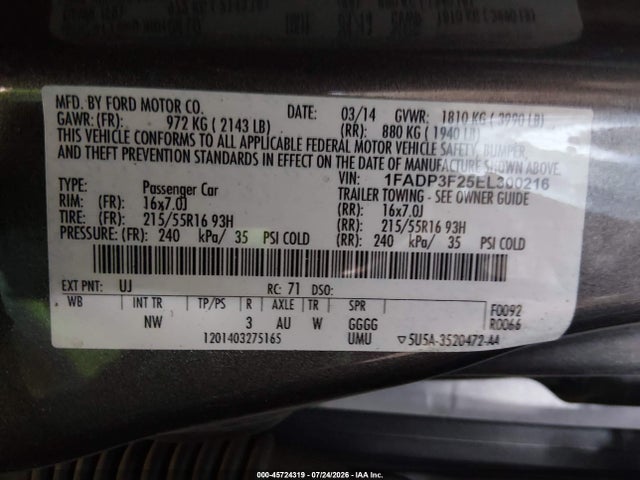 1FADP3F25EL300216 Ford FOCUS SE