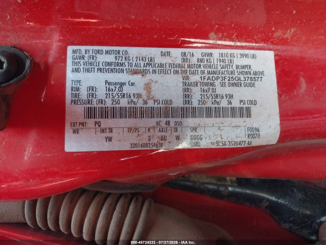 Aukcja sprzedaży 2016 Ford Focus Se, vin: 1FADP3F25GL378577, numer aukcji: 45724333