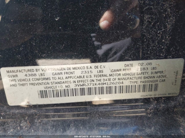 Auction sale of the 2008 Volkswagen Jetta Wolfsburg Edition, vin: 3VWRJ71K48M126204, lot number: 45724375