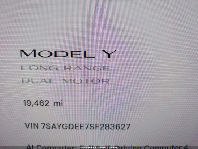 Продаж на аукціоні авто 2025 Tesla Model Y Long Range Dual Motor All-wheel Drive, vin: 7SAYGDEE7SF283627, номер лоту: 45724382