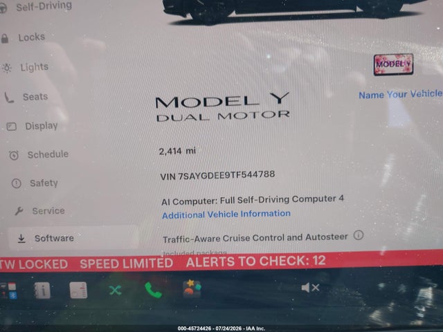 Aukcja sprzedaży 2026 Tesla Model Y All-wheel Drive/long Range Launch Series/premium All-wheel Drive, vin: 7SAYGDEE9TF544788, numer aukcji: 45724426