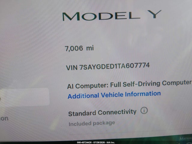 Продаж на аукціоні авто 2026 Tesla Model Y Premium Rear-wheel Drive/rear-wheel Drive, vin: 7SAYGDED1TA607774, номер лоту: 45724428