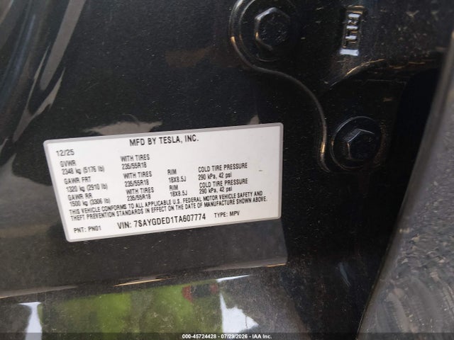 Продаж на аукціоні авто 2026 Tesla Model Y Premium Rear-wheel Drive/rear-wheel Drive, vin: 7SAYGDED1TA607774, номер лоту: 45724428