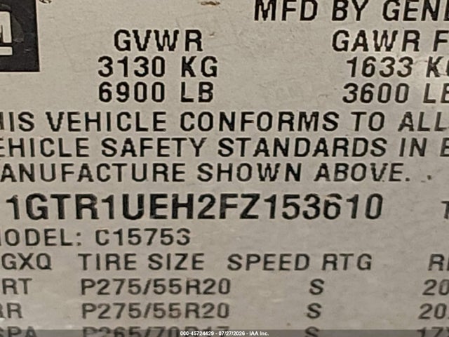Продаж на аукціоні авто 2015 Gmc Sierra 1500 Sle, vin: 1GTR1UEH2FZ153610, номер лоту: 45724429