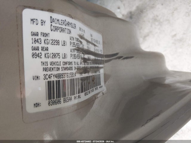 45724462 :رقم المزاد ، 3C4FY48B93T615914 vin ، 2003 Chrysler Pt Cruiser مزاد بيع