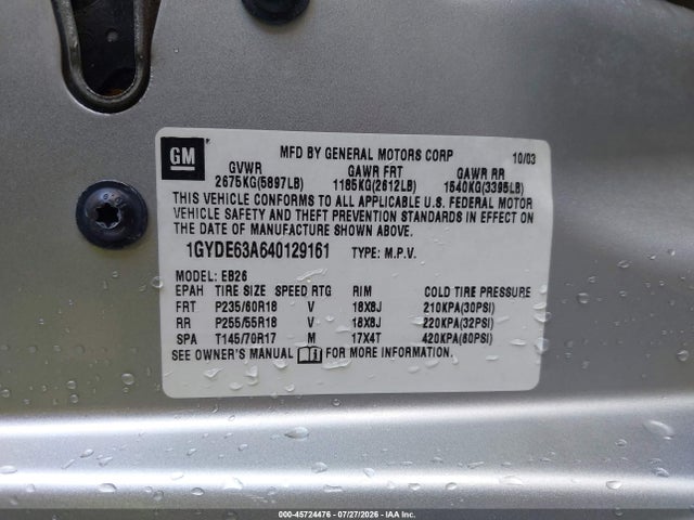 Продаж на аукціоні авто 2004 Cadillac Srx V8, vin: 1GYDE63A640129161, номер лоту: 45724476