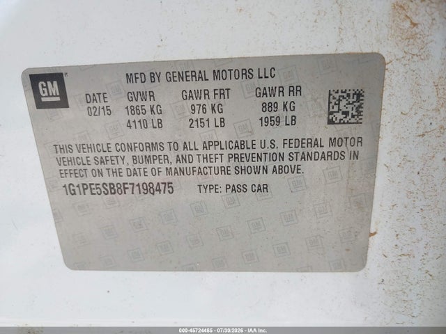 Продаж на аукціоні авто 2015 Chevrolet Cruze 2lt Auto, vin: 1G1PE5SB8F7198475, номер лоту: 45724485
