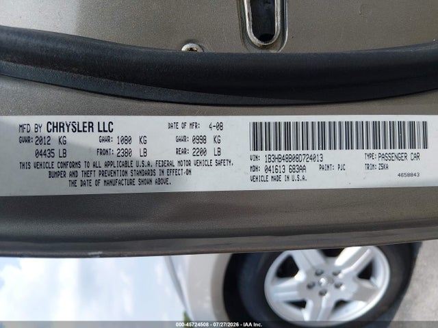 2008 Dodge Caliber Sxt მანქანა იყიდება აუქციონზე, vin: 1B3HB48B08D724013, აუქციონის ნომერი: 45724508