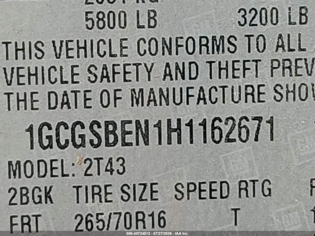 1GCGSBEN1H1162671 Chevrolet Colorado Wt