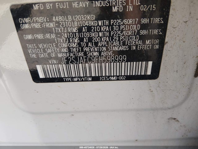 Subaru Forester 2.5i Premium 2015 JF2SJAFC9FH598999 Image 9
