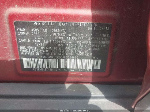 45724544 :رقم المزاد ، 4S4BRCDC7E3226090 vin ، 2014 Subaru Outback 2.5i Premium مزاد بيع