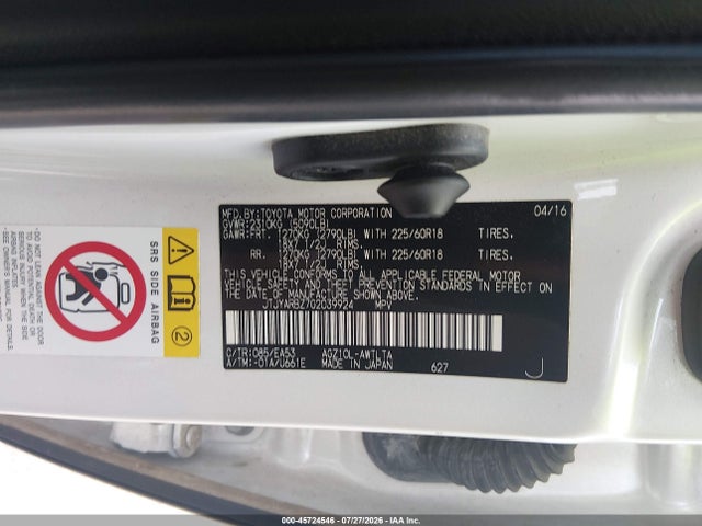 45724546 :رقم المزاد ، JTJYARBZ7G2039924 vin ، 2016 Lexus Nx 200t مزاد بيع